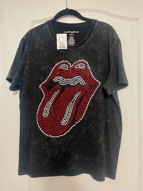 NWT The Rolling Stones Black Marbled Tee with Printed Logo Size Medium